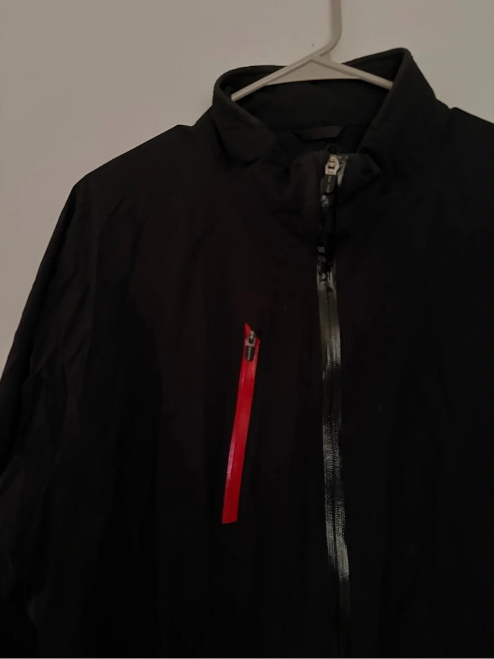Men's Black Windbreaker Jacket with Red Zip Accents